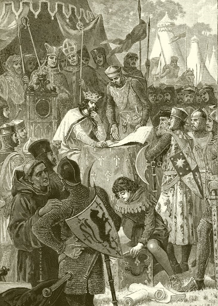 king john signing the great charter (magna carta) by english school